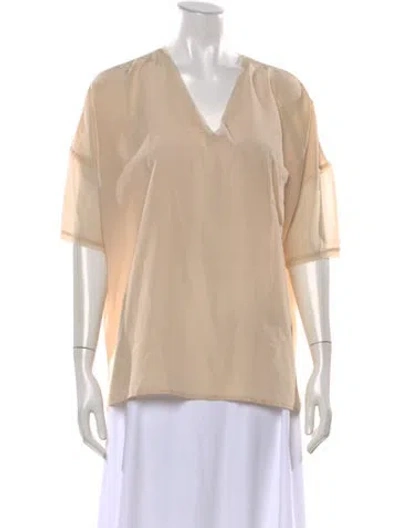Pre-owned Gold Hawk Silk V-neck Blouse In Neutrals