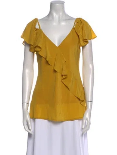 Pre-owned Gold Hawk Silk V-neck Blouse In Yellow