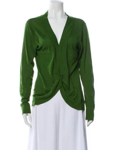 Pre-owned Gold Hawk Silk V-neck Sweater In Green