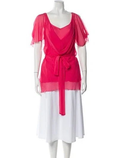 Pre-owned Gold Hawk Silk V-neck Tunic In Pink