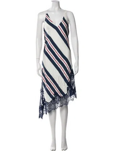 Pre-owned Gold Hawk Striped Midi Length Dress In Blue