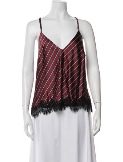 Pre-owned Gold Hawk Striped V-neck Top In Red