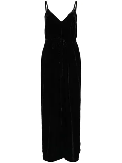 Gold Hawk Velvet Jumpsuit In Black