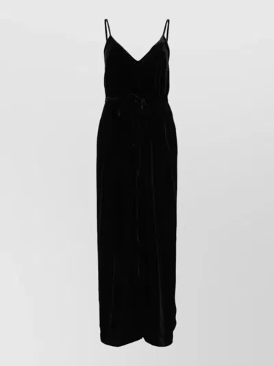 Gold Hawk Velvet Jumpsuit Deep Neckline Belted Waist In Multi