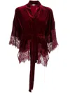 Gold Hawk Lace-detail Belted Velvet Jacket