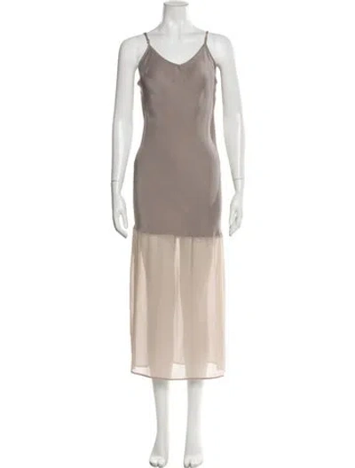 Pre-owned Gold Hawk V-neck Midi Length Dress In Neutral