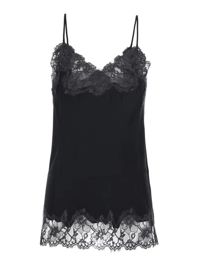 Gold Hawk V-neck Satin Lace Spaghetti Strap Top For Women In Black