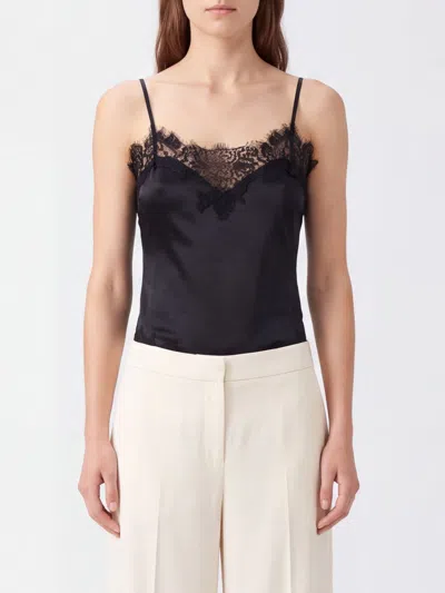 Gold Hawk V-neck Slim Fit Jersey Bodysuit With Lace Inserts In Black