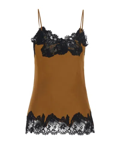 Gold Hawk V-neck Top With Spaghetti Straps In Brown