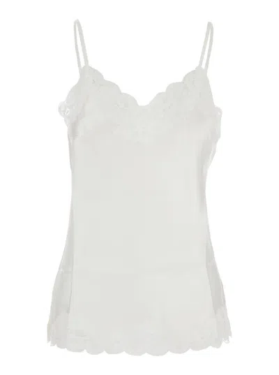Gold Hawk White Sleeveless Top With Adjustable Spaghetti Straps And Floral Emellishment In Silk Woman