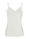 Gold Hawk White Sleeveless Top With Adjustable Spaghetti Straps And Floral Emellishment