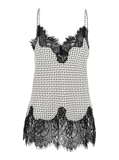 Gold Hawk White V-neck Top With All-over Print And Lace Details In Fabric Woman In Multi