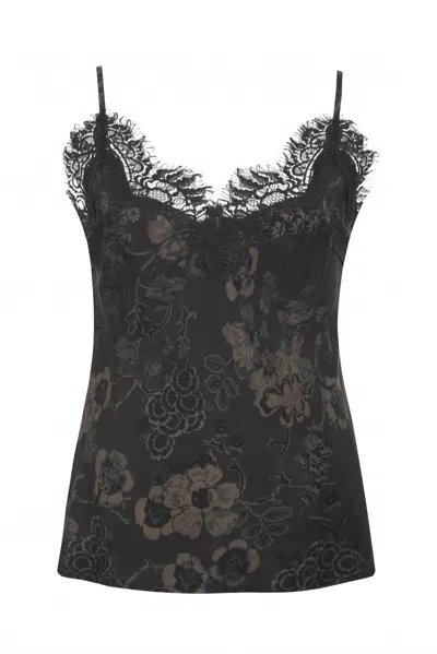 Gold Hawk Women's Lace Trim Silk Camisole In Grey Botanical In Multi
