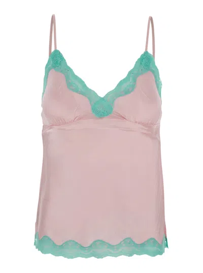 Gold Hawk Women's V-neck Lace-trim Spaghetti Strap Top In Pink