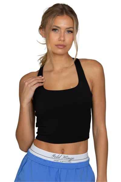 Gold Hinge Criss Cross Back Yoga Tank In Black