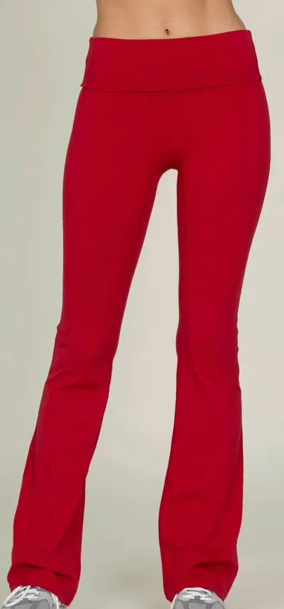 Gold Hinge Essential Foldover Flare Pant In Ruby In Red