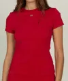 Gold Hinge Essential Full Length Short Sleeve Top In Ruby In Red