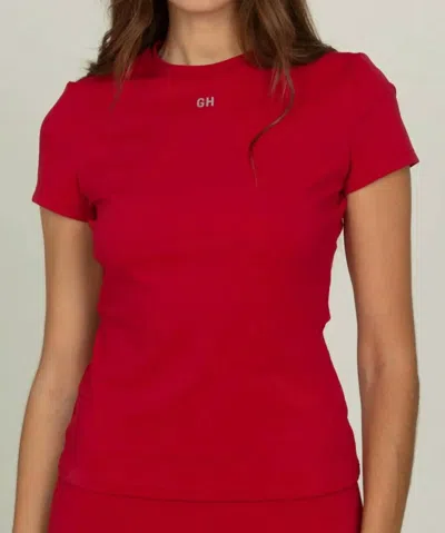 Gold Hinge Essential Full Length Short Sleeve Top In Ruby In Red