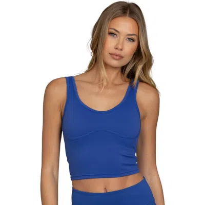 Gold Hinge Lined Mid Length Bra Top In Blue