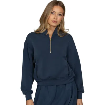 Gold Hinge Luxesoft Lounge Quarter Zip In Stone Navy