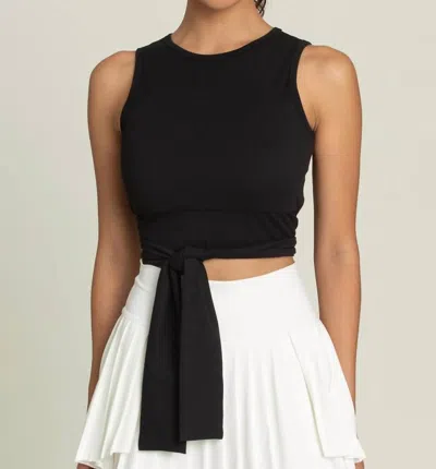 Gold Hinge Tie Wrap Around Yoga Top In Black