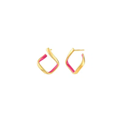 Gold & Honey Women's Gold / Pink / Purple Square Enamel Hoop Earrings In Pink In Gray