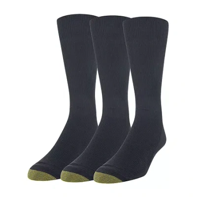 Gold Toe Cotton Metropolitan Dress Mens 3 Pair Crew Socks In Black