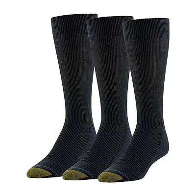 Gold Toe Cotton Metropolitan Dress Mens 3 Pair Crew Socks In Navy