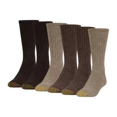 Gold Toe Harrington Mens 6 Pair Big And Tall Crew Socks In Brown