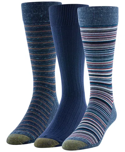 Gold Toe Men's 3-pack Frankie Stripe Reinforced Toe Crew Socks In Blue
