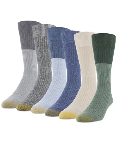 Gold Toe Men's 6-pack Casual Stanton Socks In Sage,khaki Marl,marbled Navy,light Bl