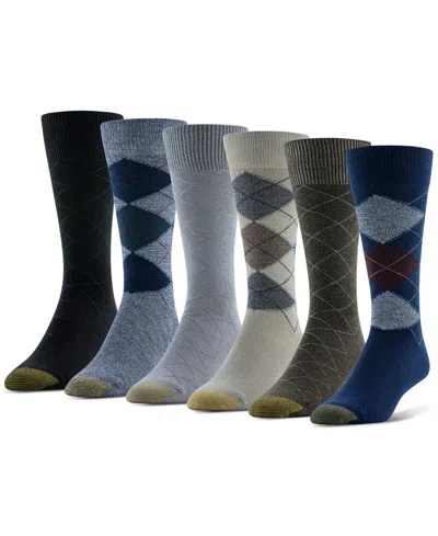 Gold Toe Men's Campbell Argyle Crew Dress Socks, 6-pack In Asst 4
