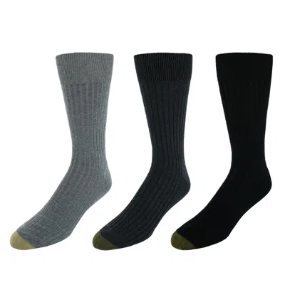 Gold Toe Men's Cotton Moisture Control Canterbury Crew Dress Socks (3 Pair Pack) In Multi