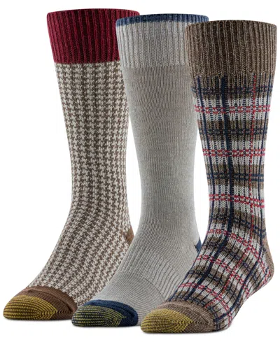 Gold Toe Men's Groovy Plaid Crew Dress Socks, 3-pack In Asst 8