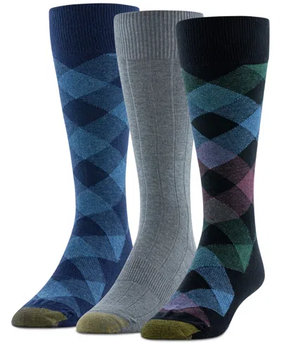 Gold Toe Men's Multi Bias Check Crew Dress Socks,3-pack In Asst 8