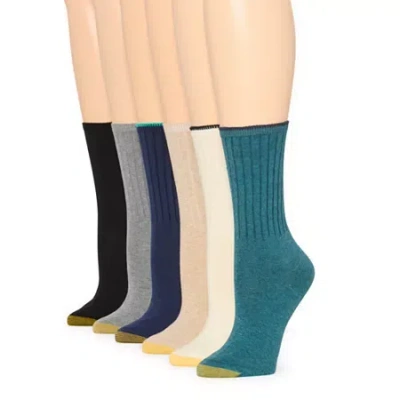Gold Toe Ribbed Womens 6 Pair Crew Socks In Blue