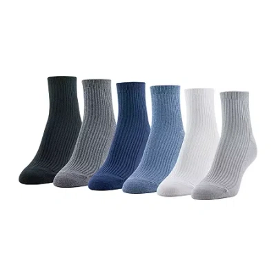 Gold Toe Simple Rib Womens Multi-pack 6 Pair Quarter Ankle Socks In Blue