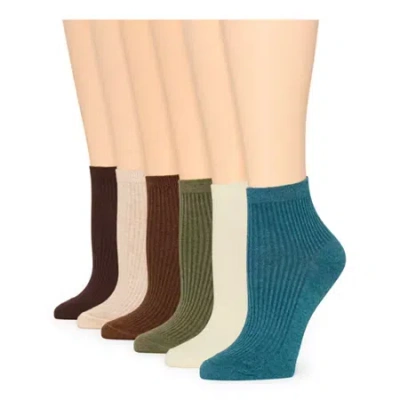 Gold Toe Simple Rib Womens Multi-pack 6 Pair Quarter Ankle Socks In Brown