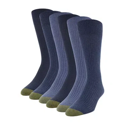 Gold Toe Stanton Mens 6 Pair Crew Socks In Blue