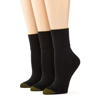 Gold Toe Ultra Soft Womens Multi-pack 3 Pair Turncuff Socks In Black