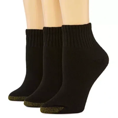 Gold Toe Ultra Tec Womens Multi-pack 3 Pair Quarter Ankle Socks In Black