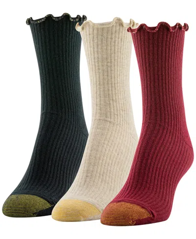 Gold Toe Women's 3-pack Sparkle Lettuce Edge Midi Crew Socks In Multi
