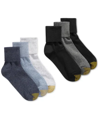 Gold Toe Women's 6-pack Casual Turn Cuff Socks In Blue Pack