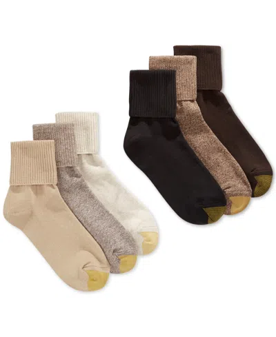 Gold Toe Women's 6-pack Casual Turn Cuff Socks In Brown Pack