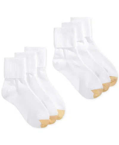 Gold Toe Women's 6-pack Casual Turn Cuff Socks In White Pack