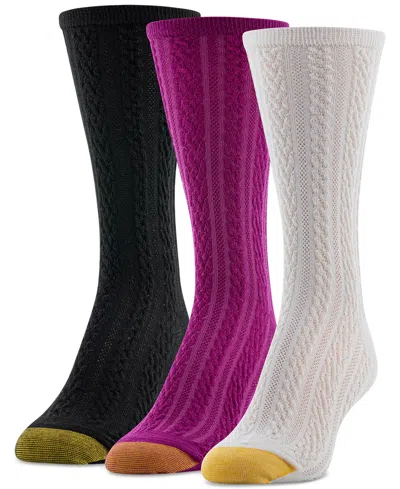Gold Toe Women's Casual Cable Knit Crew Socks, Pack Of 3 In Asst 8