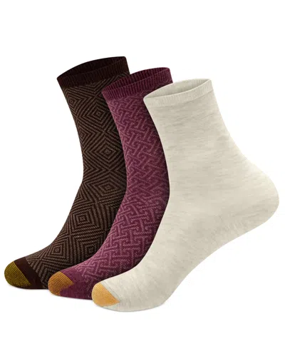Gold Toe Women's Convertible Ribbed Short Crew Socks, 3-pack In Multi