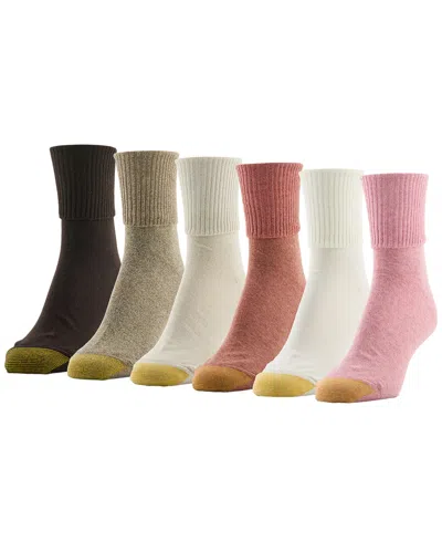 Gold Toe Women's Cotton Comfort Rib Crew Socks, 6-pack In Mauve,khaki Marl,brown Pk