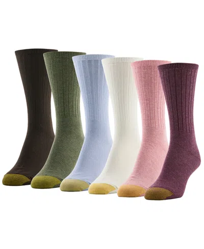 Gold Toe Women's Cotton Comfort Rib Crew Socks, 6-pack In Plum,mauve,olive Pk