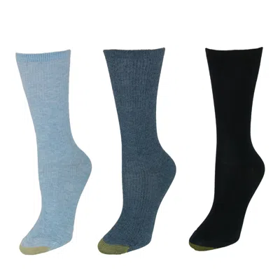 Gold Toe Women's Non Binding Ribbed Crew Socks (3 Pair Pack) In Multi